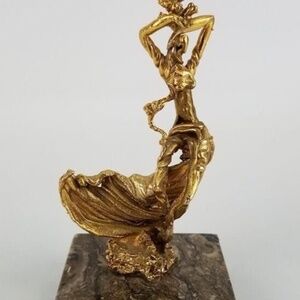 Sascha Brastoff Figurine Gold Plated over Bronze Woman Statue Marble Base